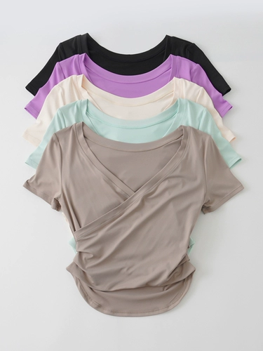 Одежда для йоги для спортзала, спортивная футболка, быстросохнущий спортивный костюм, короткий рукав, для бега, по фигуре