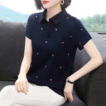 Pure cotton short sleeve T-shirt woman 2022 summer fit new turn collar big code half sleeve blouse middle-aged mom polo body shirt