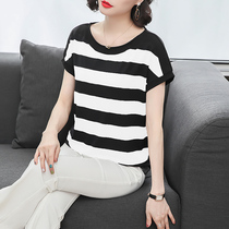 Striped Short Sleeve T-Shirt Woman Summer Dress 2022 New Korean Version Slim Fit Middle Aged Mom Half Sleeve Body Blouse Tide