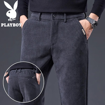 Playboy autumn and winter men's casual pants straight plus velvet