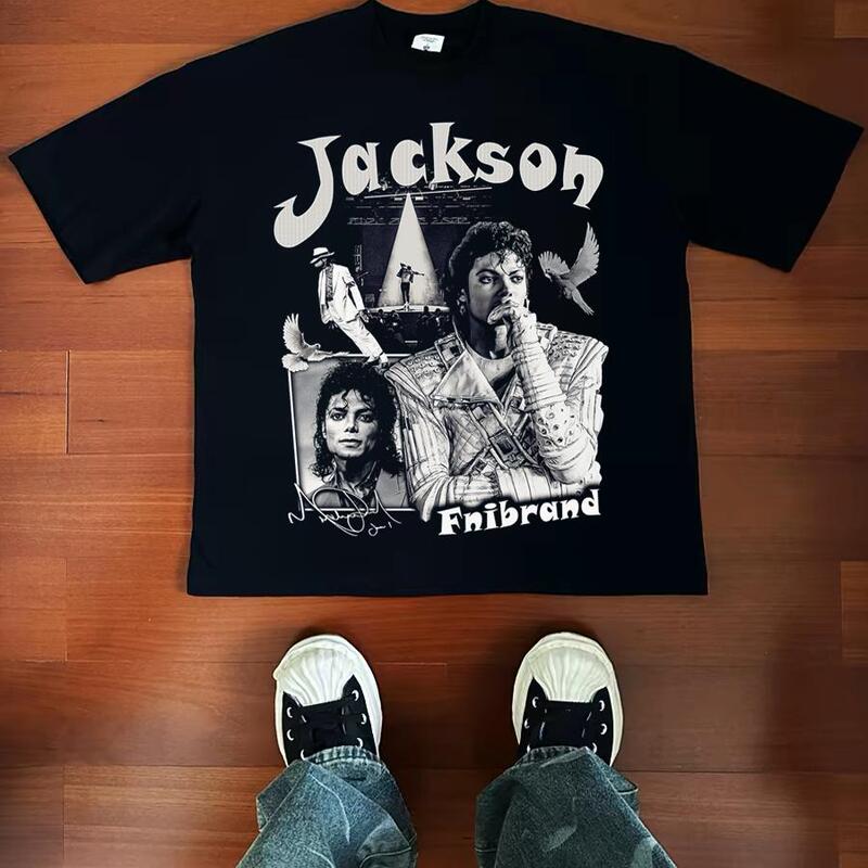 Michael Jackson Rock American Style Small Neckline Vintage Street Vtg Pure Cotton Short and Long Sleeve T-Shirt