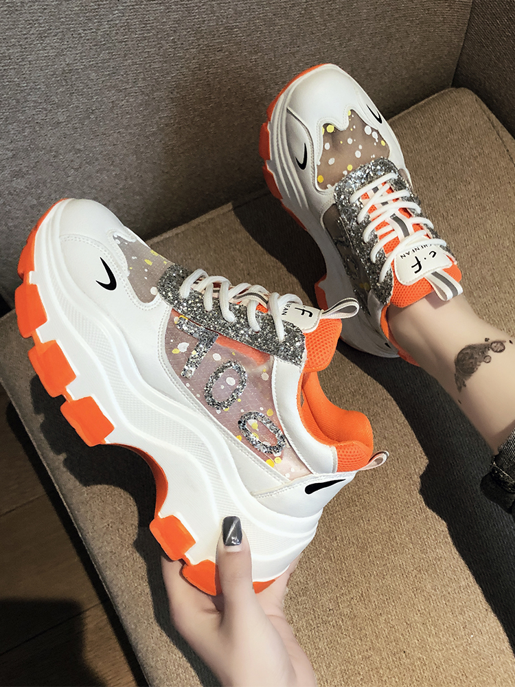 Hong Kong old shoes women's ins tide thick-soled muffin women's shoes 2022 new summer all-match breathable mesh sports shoes