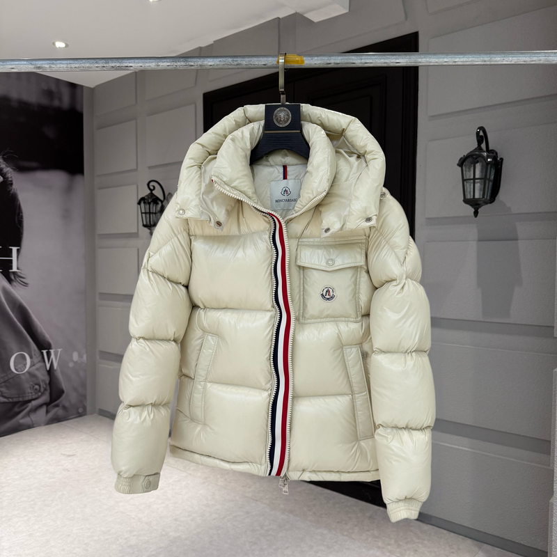 2025 Winter Double Zipper Rainbow Stripe Patchwork High-End No-Wash Glossy Versatile White Duck down Jacket Couple Style Trendy