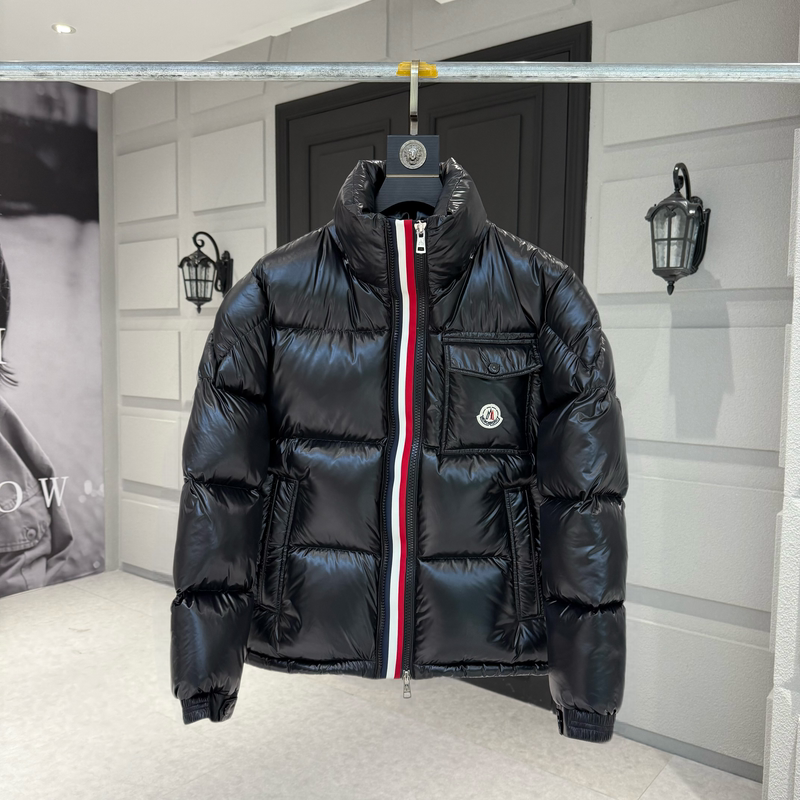 2025 Winter Double Zipper Rainbow Stripe Patchwork High-End No-Wash Glossy Versatile White Duck down Jacket Couple Style Trendy