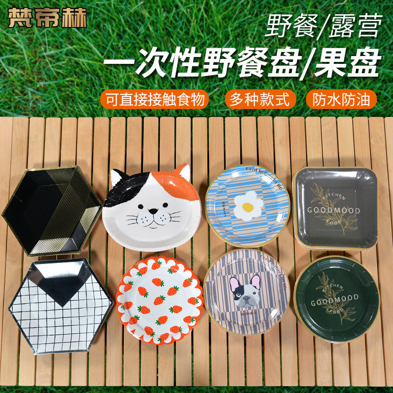 Van Dikh disposable picnic plate outdoor tableware cake disk 10 free fruit disk waterproof barbecue dish