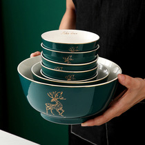 Retro household rice bowl 10 ceramic tableware creative rice dishwasher package set with small soup bowl