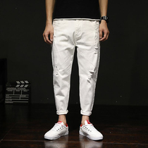 it neith BIAS Tide brand White broken jeans mens straight loose summer nine thin pants men