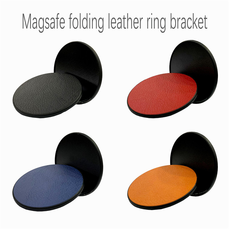 Magsafe Magnetic Lychee-Pattern Leather Ring Stand Suitable for Phone Cases, Support Ring, Magnetic Sheet, Portable and Foldable