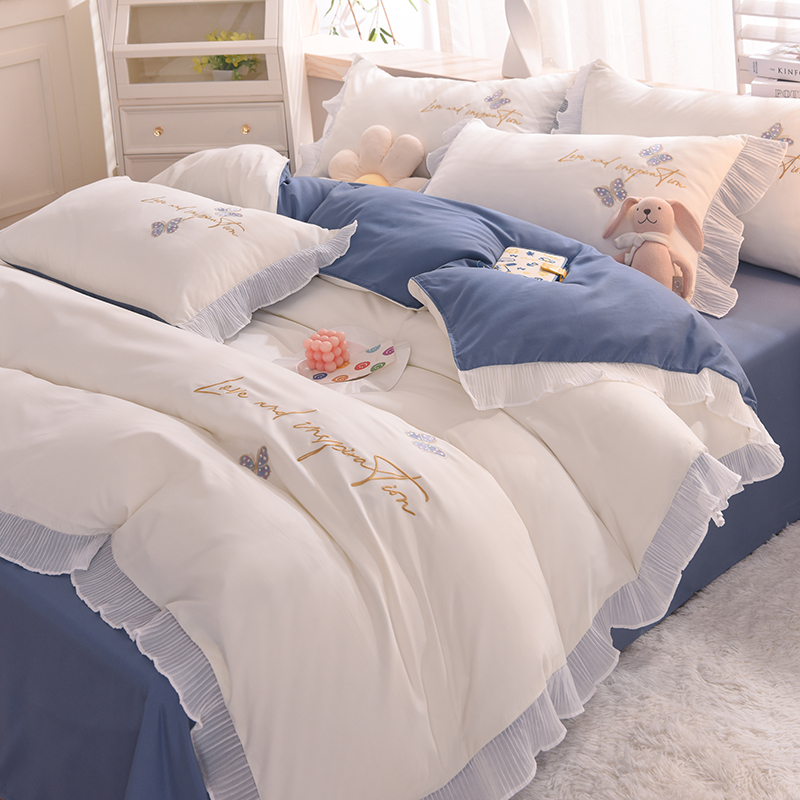 Han Style Bed Skirt With Four Pieces Of Pure Cotton Girl Heart Naked Bed Linen Princess Wind Full Cotton Embroidered White Lace Quilt Cover