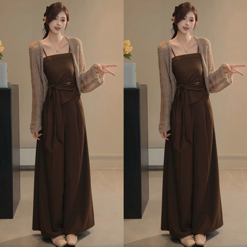 2026 Korean Early Autumn Fashion Age-Reducing Outfit for Women: Long-Sleeve Knit Cardigan, Camisole, and Wide-Leg Pants Three-Piece Set 2026 Korean Early Autumn Fashion Age-Reducing Outfit for Women: Long-Sleeve Knit Cardigan, Camisole, and Wide-Leg Pants Three-Piece Set
