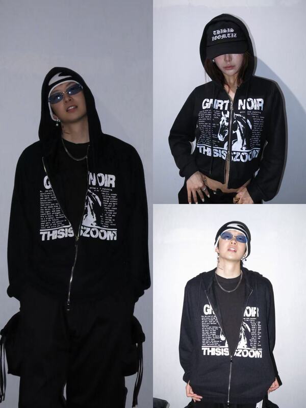 Tiz Good Luck American Retro Long Cardigan Hooded Ultra-Thin Jacket Unisex