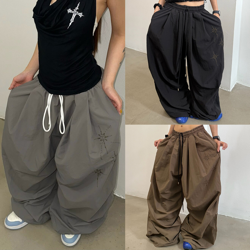 【Dawn Star Series】Tiz American Retro Rivet Print Multi-Button Loose Quick-Dry Pants Unisex