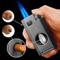 Integrated cigar cutter and lighter windproof direct punch special multi-functional portable hidden cigar flat cutter V-shaped cutter and drill hole
