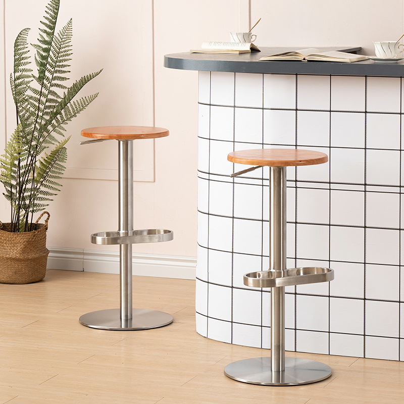 Light Luxury Bar Stool Designer Style Home Use Solid Wood High Bar Chair Modern Simple Solid Wood High Stool Metal Bar Chair