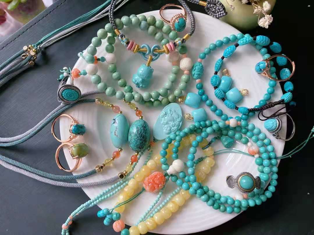 Original mineral turquoise diy cylindrical bagel bracelet Millet beads 108 pendants accessories carved pieces ring necklace