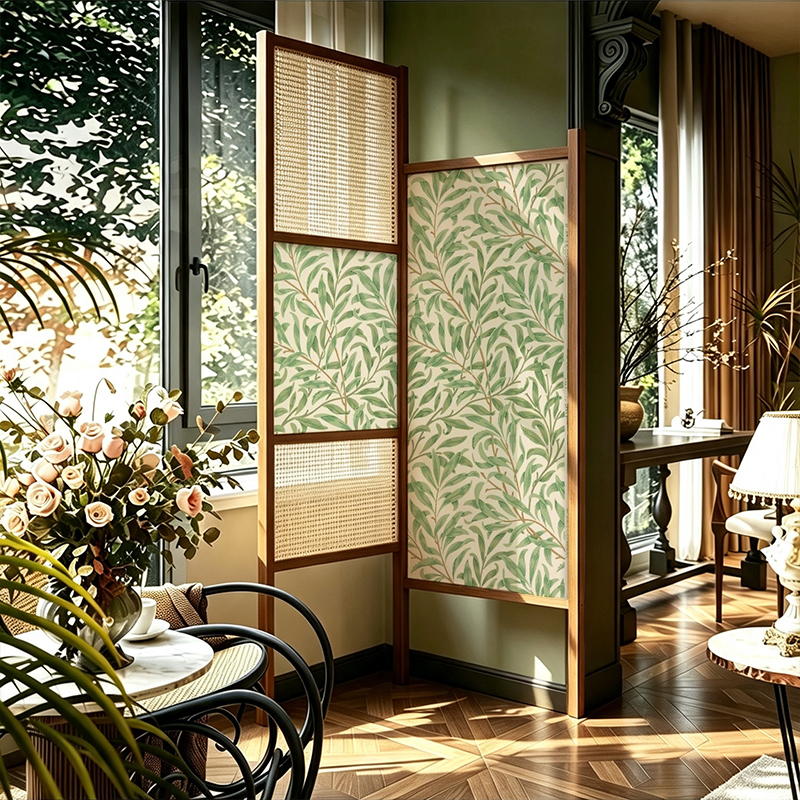 Medieval-Style Rattan Leaf Solid Wood Screen Partition for Living Room Corner Sofa Background Decoration, Rattan Woven Movable Folding Screen Medieval-Style Rattan Leaf Solid Wood Screen Partition for Living Room Corner Sofa Background Decoration, Rattan Woven Movable Folding Screen