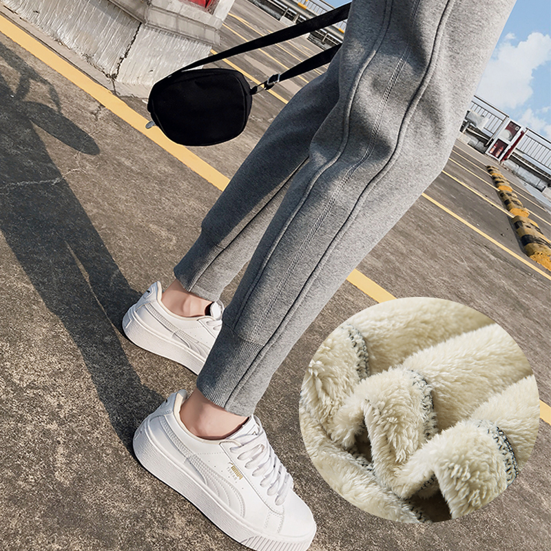 Plus velvet pants women's outer wear 2022 new autumn and winter casual sports pants beam pants spring and autumn lamb velvet cotton pants winter