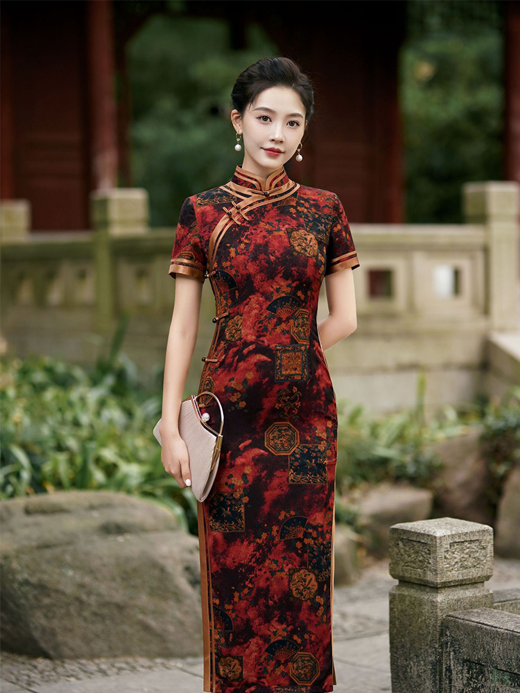  XL+Short -sleeved red brown noodle  