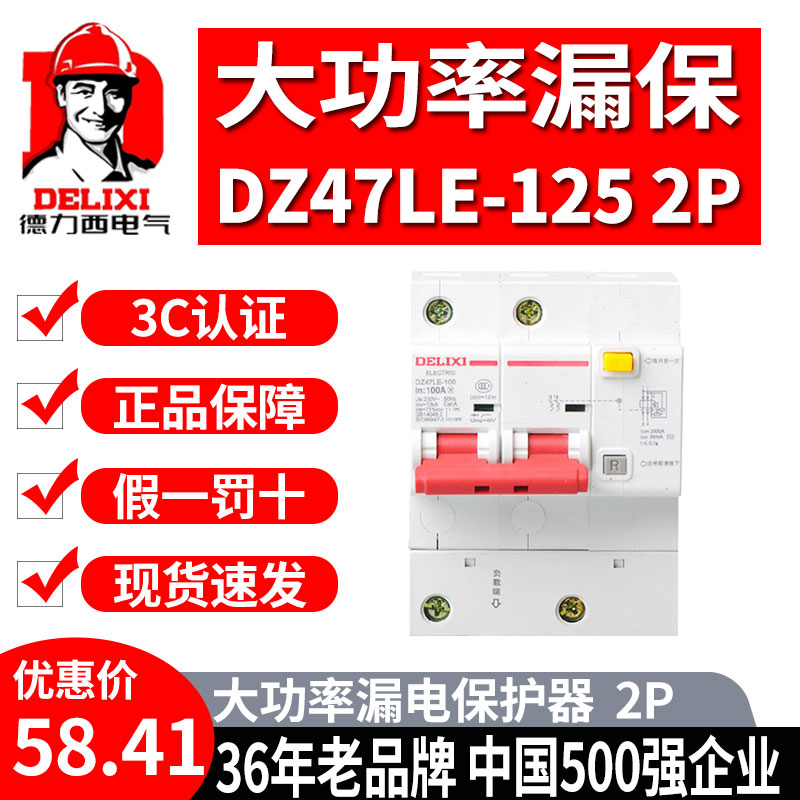 Deigree leak-free open home 220V single-phase 125A100A air switch with earth leakage protection breaker 2P