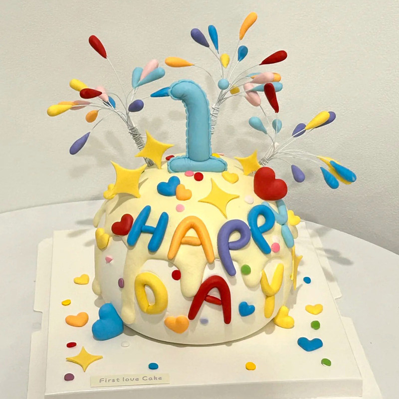 Soft Plastic Colorful Letters Happy Birthday First Birthday Cake Decoration Five-Pointed Star Spark Fireworks Insert Dessert Decoration