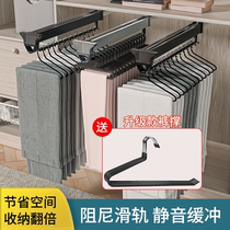 Trouser rack telescopic slide rail wardrobe built-in top-mounted pull-out clothes hanging rod trouser pull-out trouser hanging trouser storage hardware track