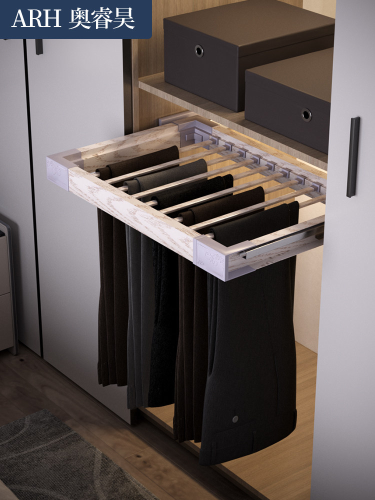 Pants Rack Slide Rail Retractable Wardrobe Home Built-In Pull-Out Multifunctional Pants Rack Pants Storage Hardware Accessories