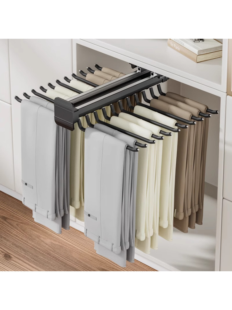 Side-Mounted Trouser Rack for Wardrobe, Household Retractable Sliding Rail Trouser Drawer, Multifunctional Pull-Out Top-Mounted Trouser Hanger
