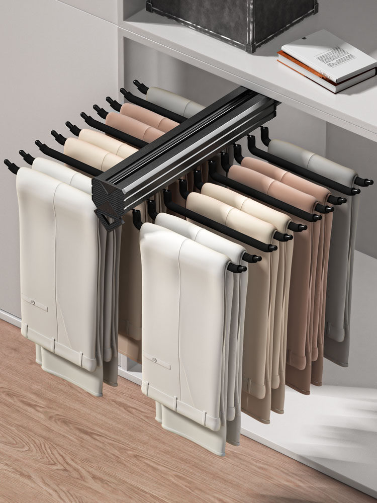 Pants Rack Wardrobe Built-In Multifunctional Retractable Pants Drawer Slide Rail Pull-Out Pants Hanger with Damping Top-Mounted Hardware Accessories