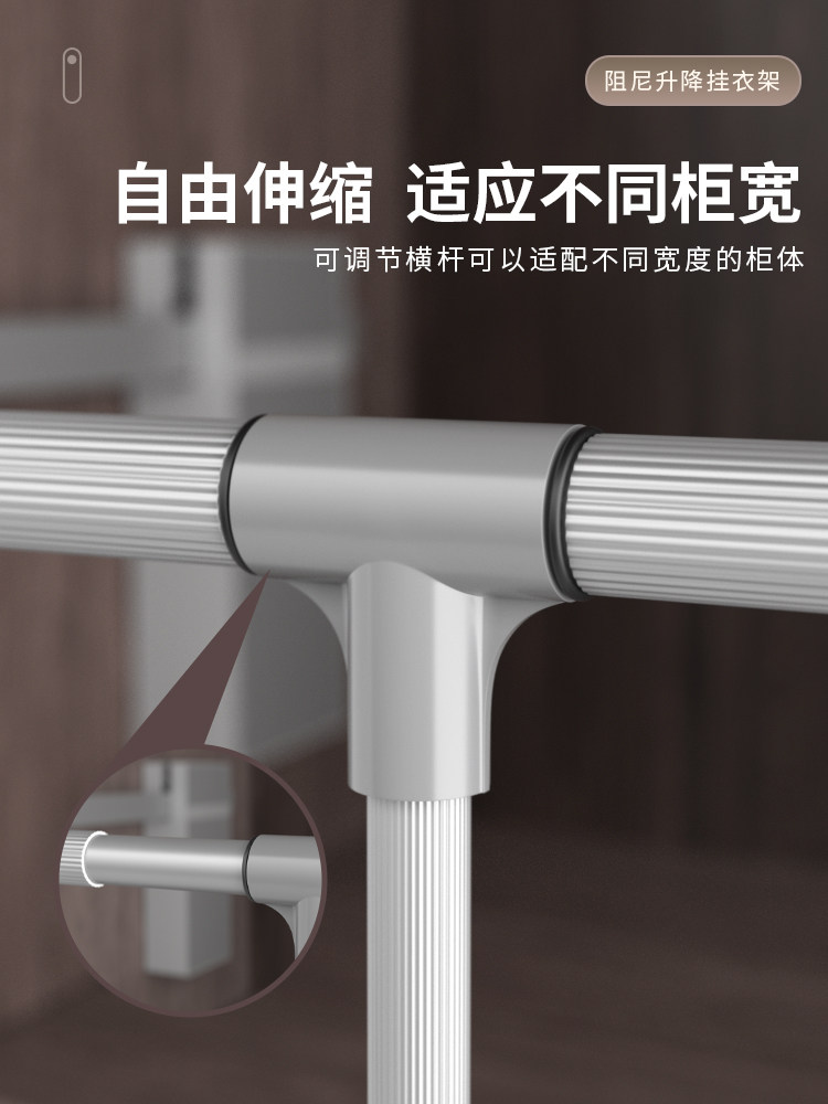 Pull-Down Clothes Rail in the Wardrobe, Retractable Clothes Rail for Home Use, Buffer Pull-Down Lift-Up Clothes Rack