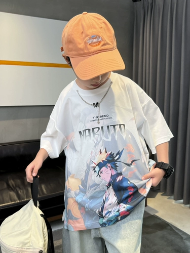 Летняя одежда, летняя хлопковая футболка с коротким рукавом для мальчиков, подходит для подростков