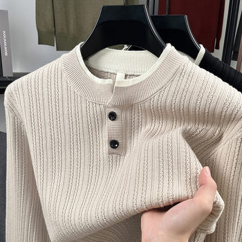 Double-layer collar pullover skin-friendly breathable long-sleeved 2025 autumn knitted sweater/sweater Double-layer collar pullover skin-friendly breathable long-sleeved 2025 autumn knitted sweater/sweater