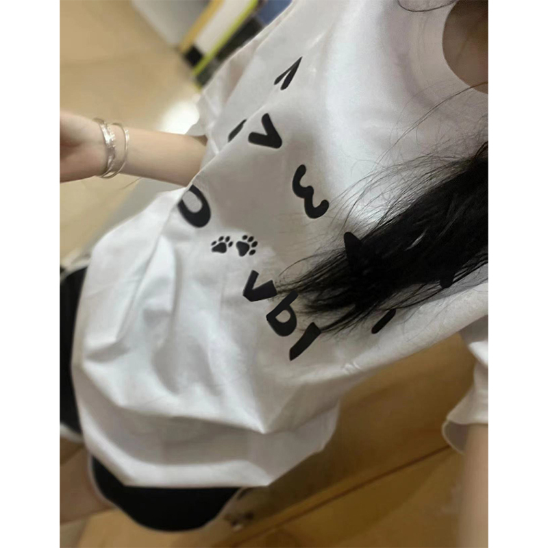 White Pure Cotton Short-Sleeve T-Shirt for Women, Summer 2024 New Design, Niche, Cute, Fun, Loose Fit, Regular Shoulder Top