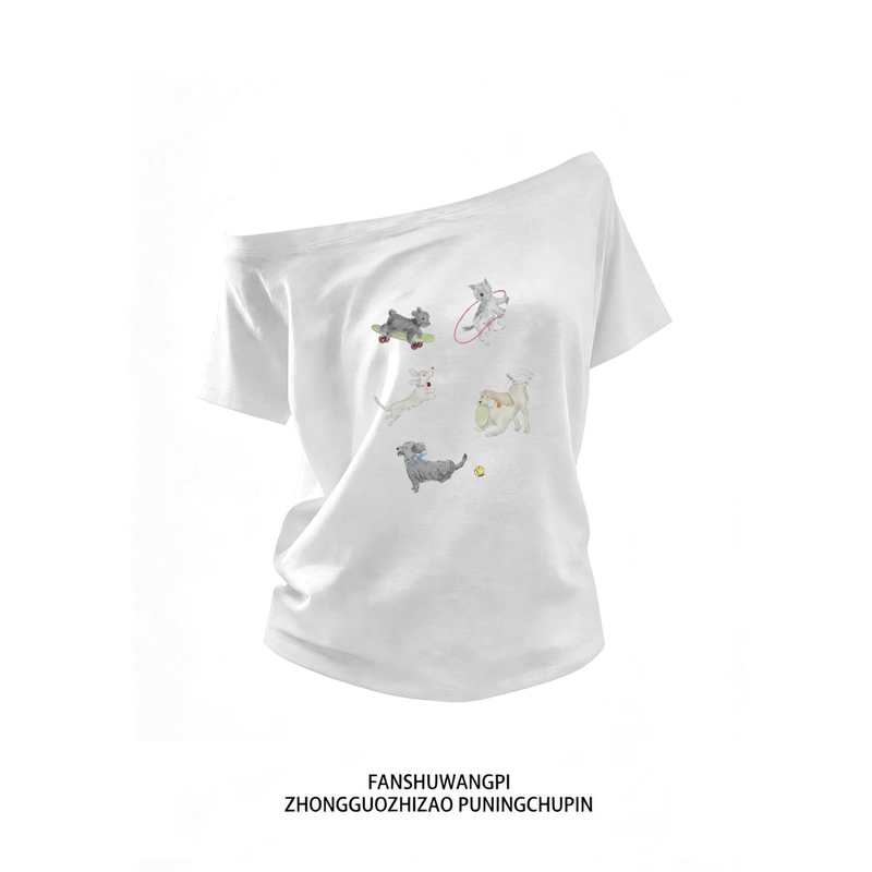Casual Off-Shoulder T-Shirt for Women, Summer 2026, Loose Fit, Slimming, Asymmetrical One-Shoulder Design, Unique Short-Sleeve Top