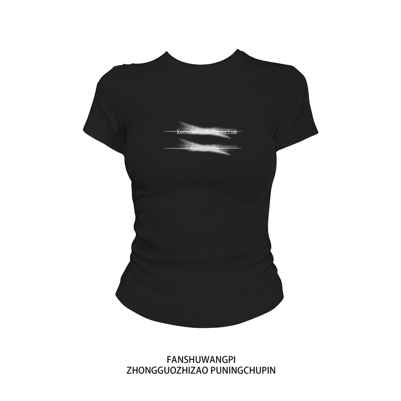 Trendy Black American-Style Letter Slim-Fit Short-Sleeve T-Shirt for Women, Summer 2026, Waist-Cinching, Cropped, Regular Shoulder Top Trendy Black American-Style Letter Slim-Fit Short-Sleeve T-Shirt for Women, Summer 2026, Waist-Cinching, Cropped, Regular Shoulder Top
