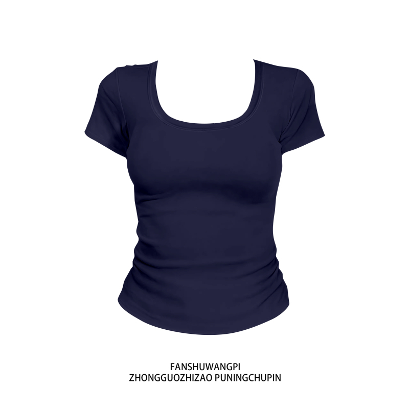 Basic U-Neck Slim-Fit Waist-Cinching Short-Sleeve T-Shirt for Women, 2026 Summer Hot Girl Solid Color Tight-Fitting Regular Shoulder Top Basic U-Neck Slim-Fit Waist-Cinching Short-Sleeve T-Shirt for Women, 2026 Summer Hot Girl Solid Color Tight-Fitting Regular Shoulder Top