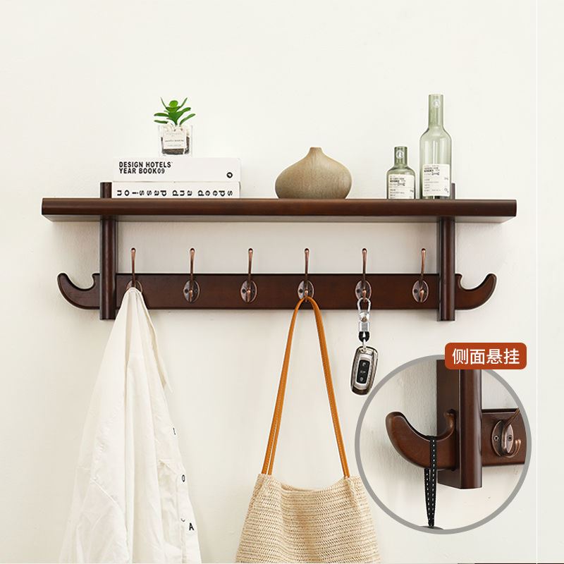 New clothes hanger wall-mounted wall clothes hat clothes hook creativity entrance door bedroom hook shelve solid wood light lavish clothes