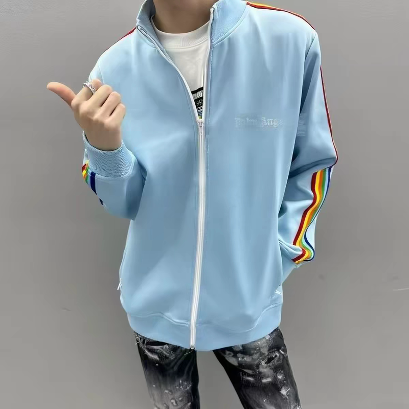 Trendy Brand Spring and Autumn 2025 Angel Jacket with Rainbow Side Stripes, Casual Unisex Patchwork Stand Collar Sports Jacket, Japanese Style