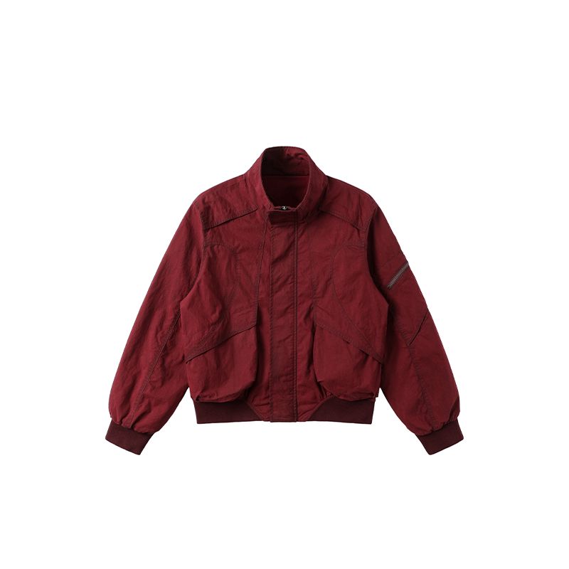 Avinmade/ Coated Stand-Collar Silhouette Flight Jacket