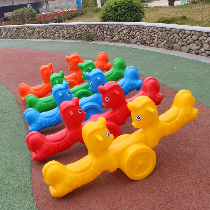 Children's seesaw indoor toy double rocking horse rotomolding wooden horse plastic outdoor kindergarten seesaw toy