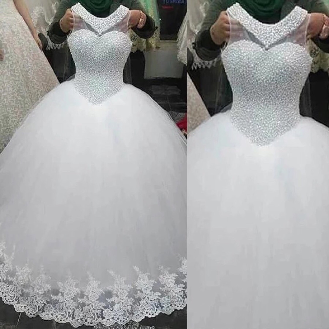 Wedding Dresses With Pearls Beading Sleeveslss Lace