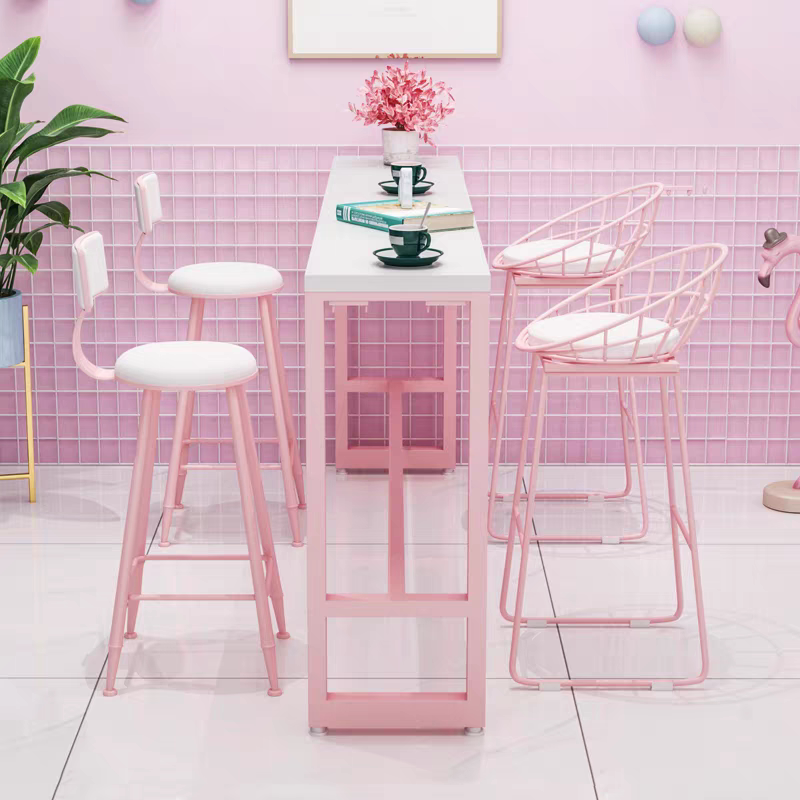Marble Bar Table Household Commercial Milk Tea Shop Table Chair Partition Balcony Long Table High Table Wine Pink