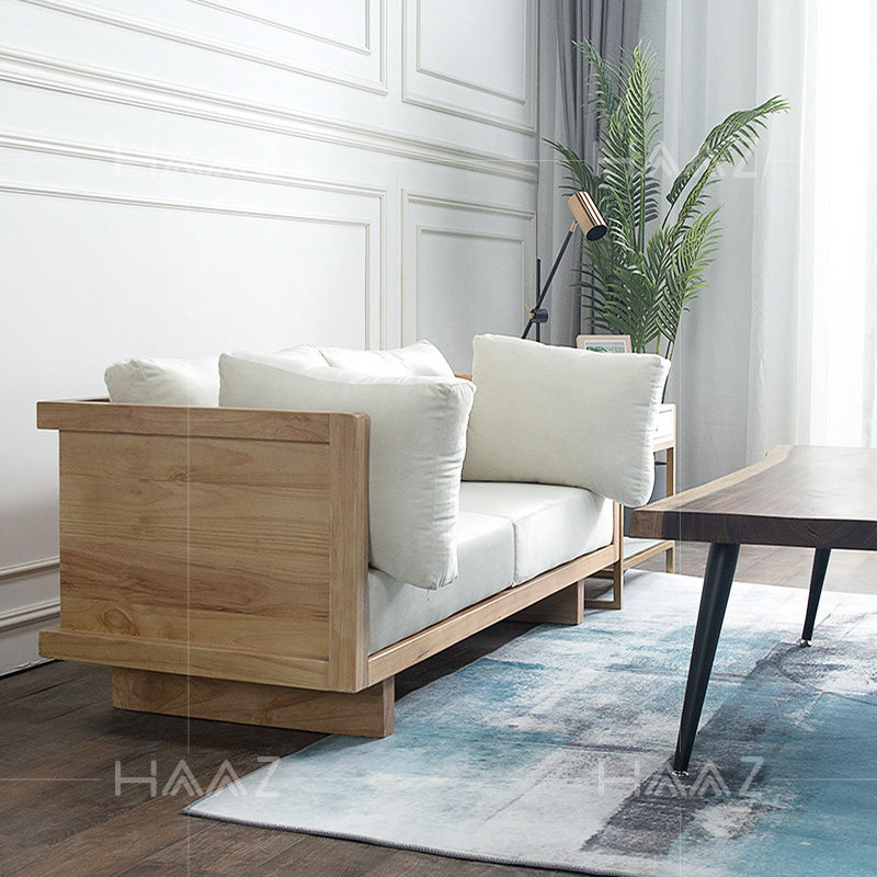 Nordic Solid Wood Single Double Three-Person Sofa Chair Combined Homestay Furniture Against Wall Card Log Sofa Dual Use