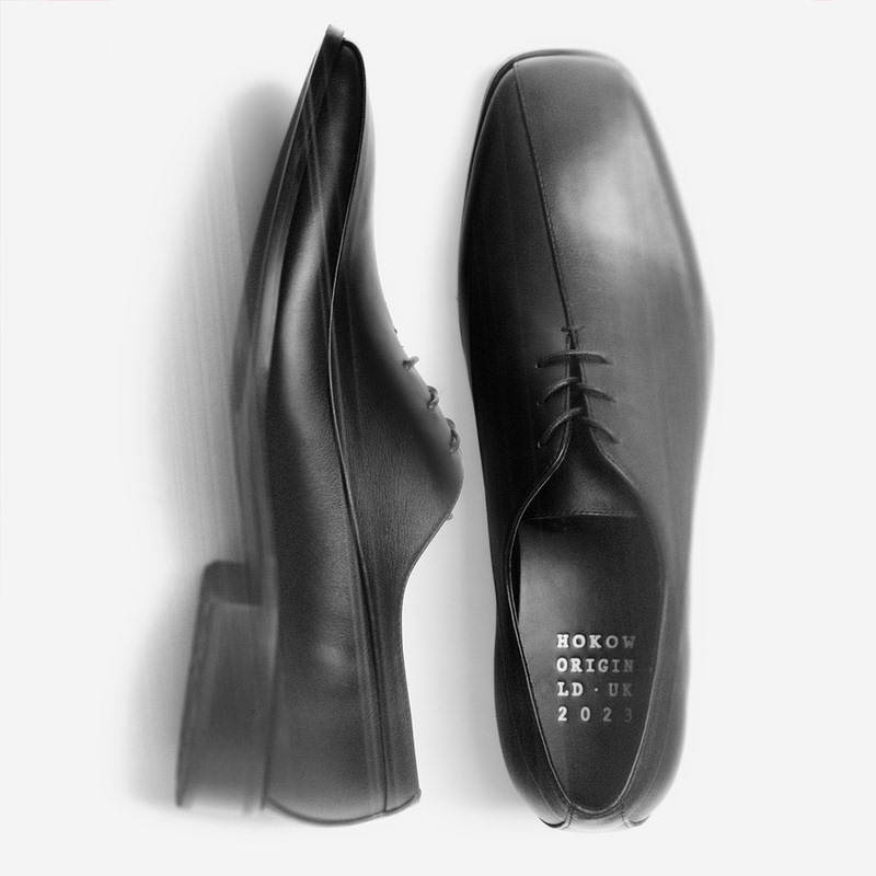 Hokow [Lumen] Oxford Leather Shoes Square Toe Thin Sole Mid-Heel Lace-Up Derby