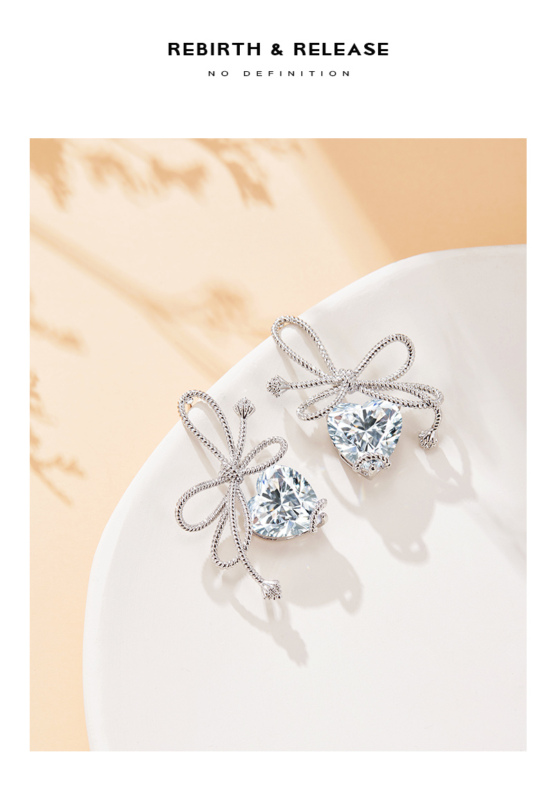 STD蝴蝶结耳环女甜美丝带锆石耳钉女小众时尚百搭气质设计感耳饰