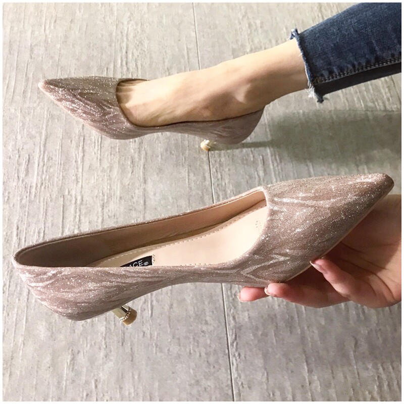 French girl high heels female stiletto heels 2022 spring new leather wild nude bridesmaid shoes bridal wedding shoes
