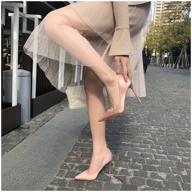 High heels women's stiletto heels 2022 spring and autumn new nude French girl leather all-match pointed bag shoes wedding shoes women