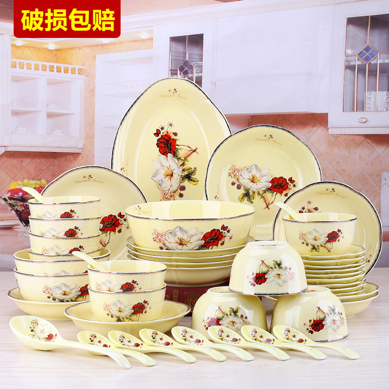 European dishes suit light six sets of key-2 luxury home ten bowl dish dish special composite ceramics microwave bowl plate 4 people
