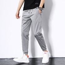 Summer New Ice Silk stretch slacks trousers mens quick-drying thin tie pants elastic waist loose sports pants