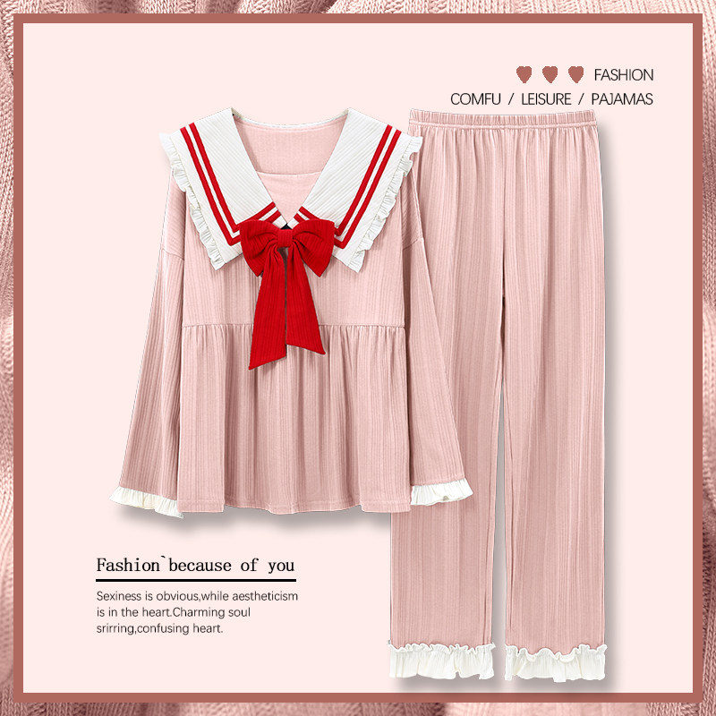 Ladies pajamas spring and autumn 2022 new cotton silk long-sleeved sweet princess style homewear suit autumn and winter pure cotton