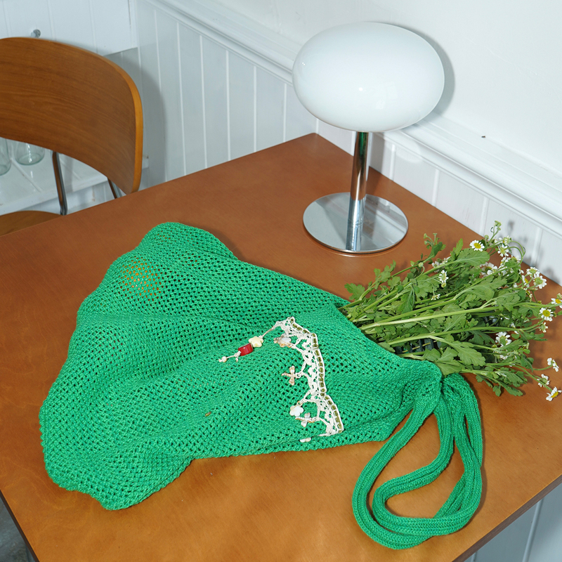 Fan Qingzi's Style/Post-Adolescent Poetry｜Woodspoems Green Crochet Lace Crossbody Bag